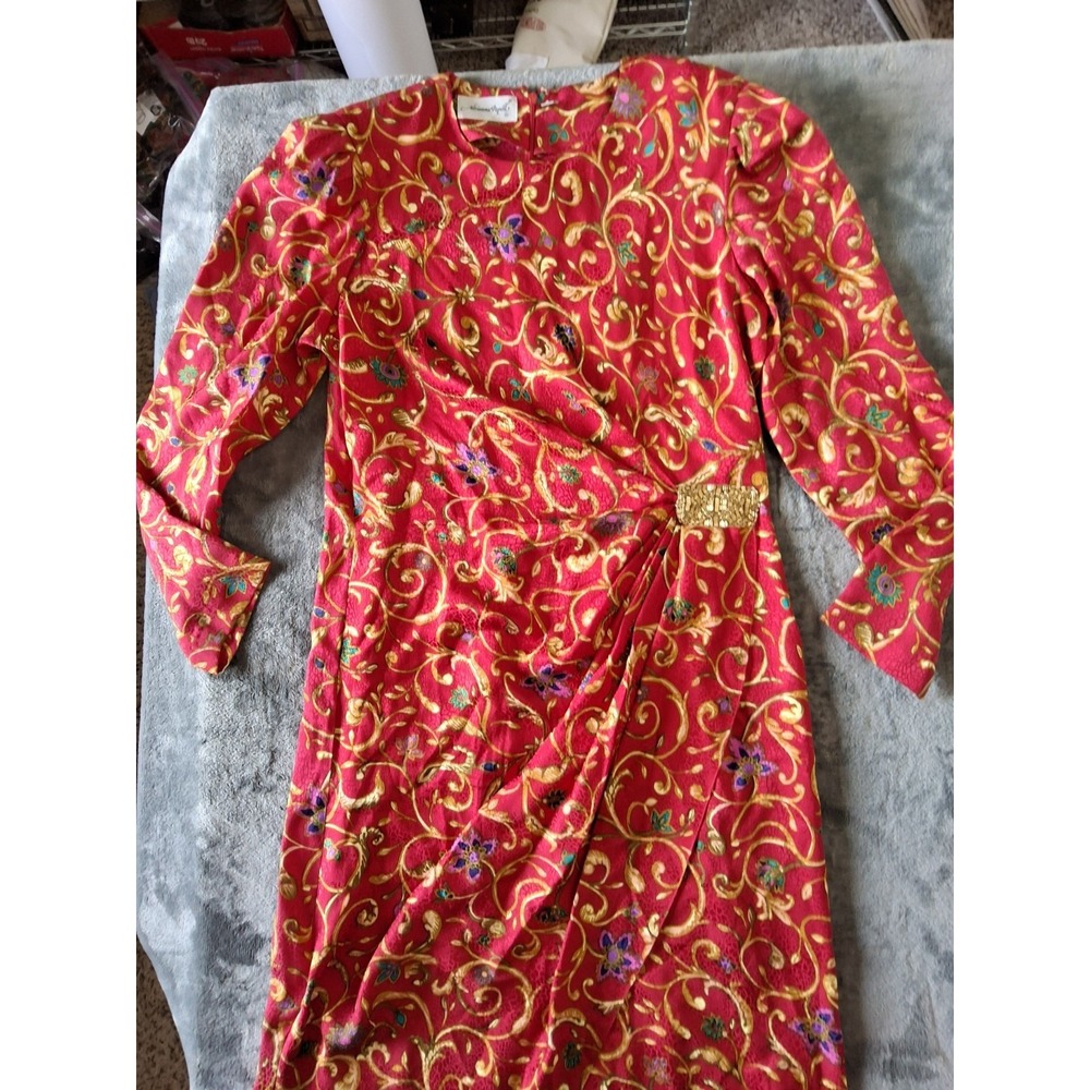 Vintage Woman Adrianna Papell Red Party Dress 100% Silk Size 14
